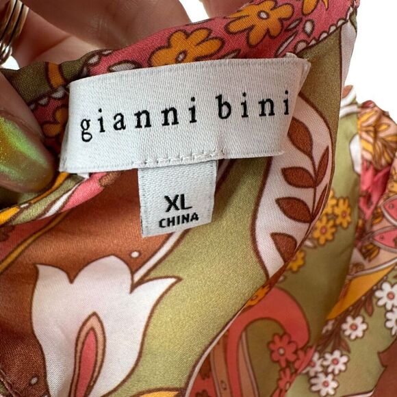 Gianni Bini Bohemian Satin Scarf Crop Top Tie Back XL Paisley Colorful Open Back - Picture 4 of 7